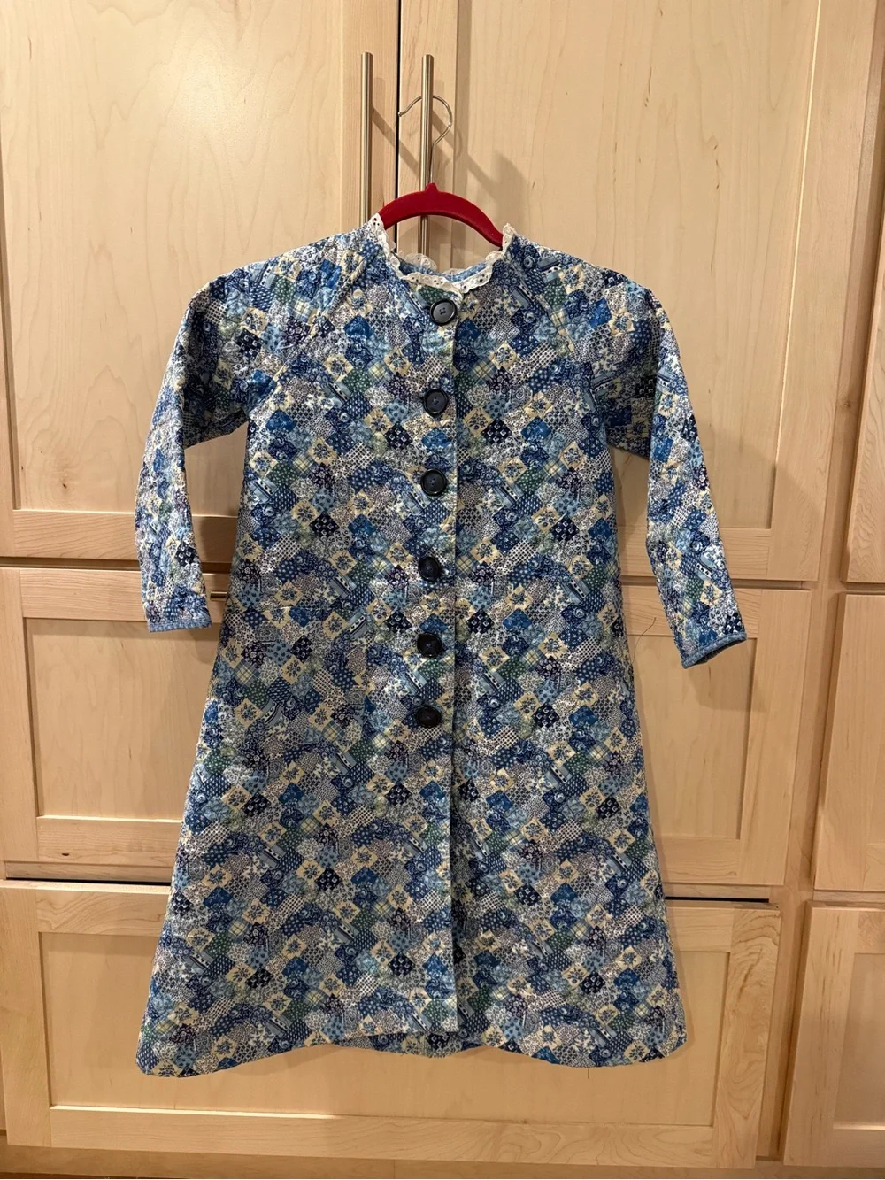 2 Vintage 1970s bathrobes, Set of 2, Handmade, girls size 4-6. Blue and red